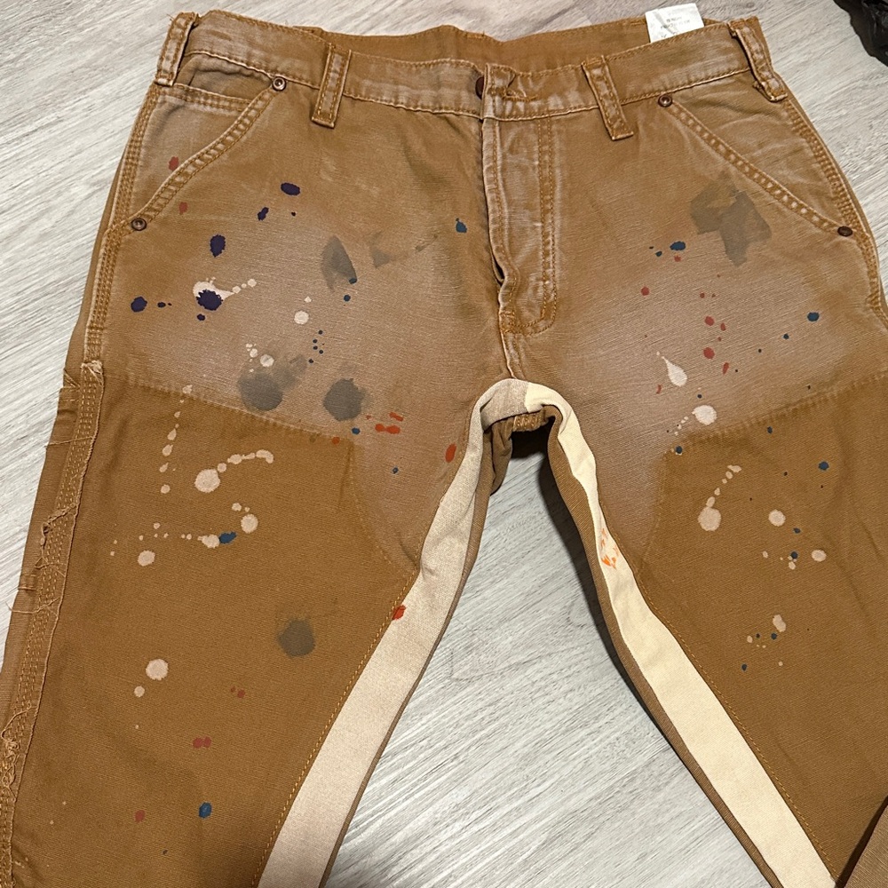 MNML Brown Cargo Painter-Style Pants with Multicolor Splatter